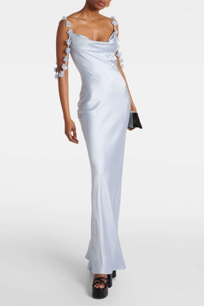 Olive -appliqué Satin Maxi Dress
