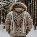 Men's Viking Tribal Dragon Celtic Chunky Knit Fuzzy Hooded Zipper Cardigan artswardrobe