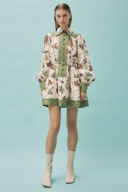 Single Breasted Shirt Collar Long Sleeve Mini Dress