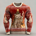 Comstylish Men's Fun Christmas Cat Comfortable Crew Neck Plush Sweatshirt