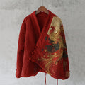 Comstylish Gold Phoenix Embroidered Plush Kimono Cardigan