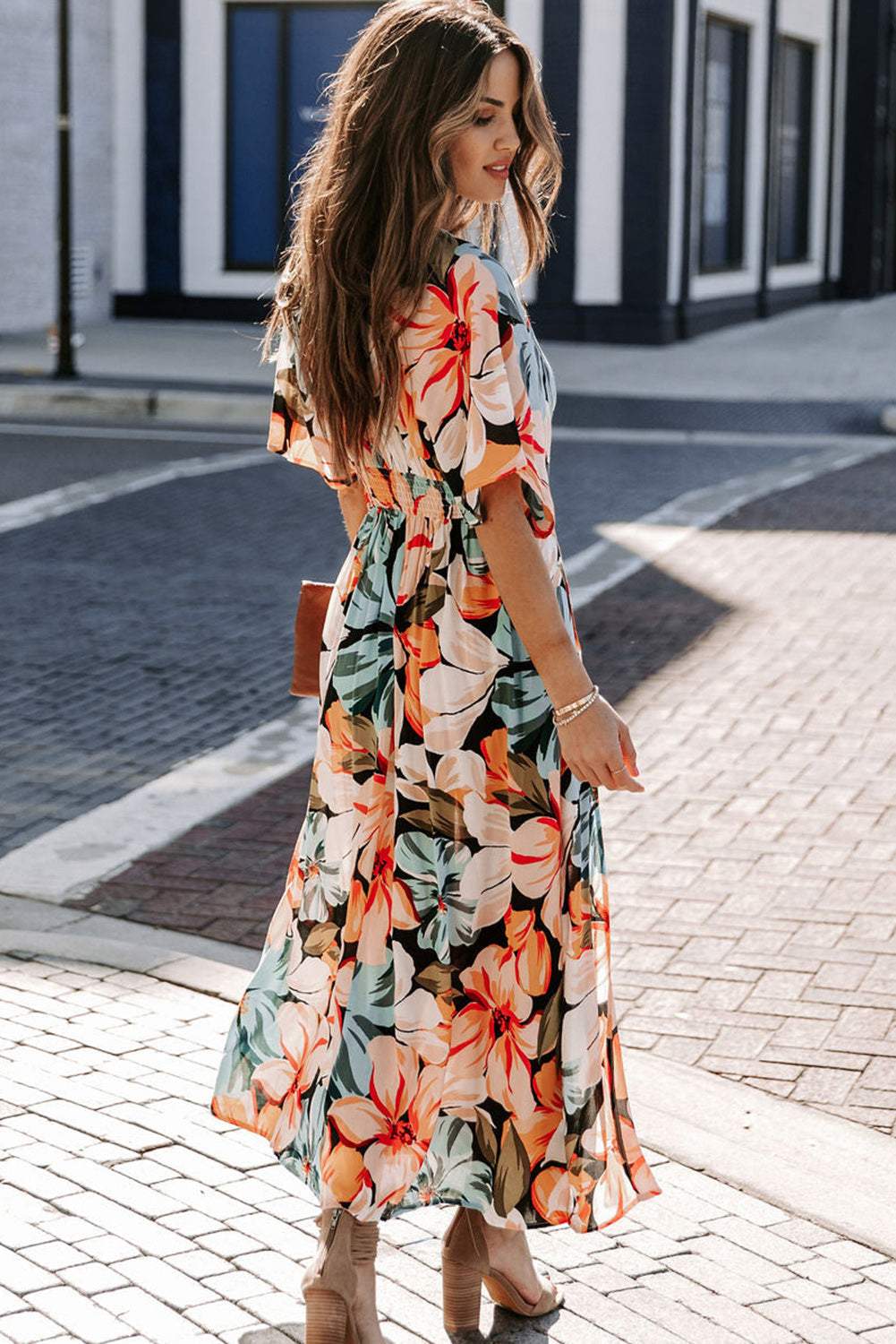 V-neck Slit Midi Dress