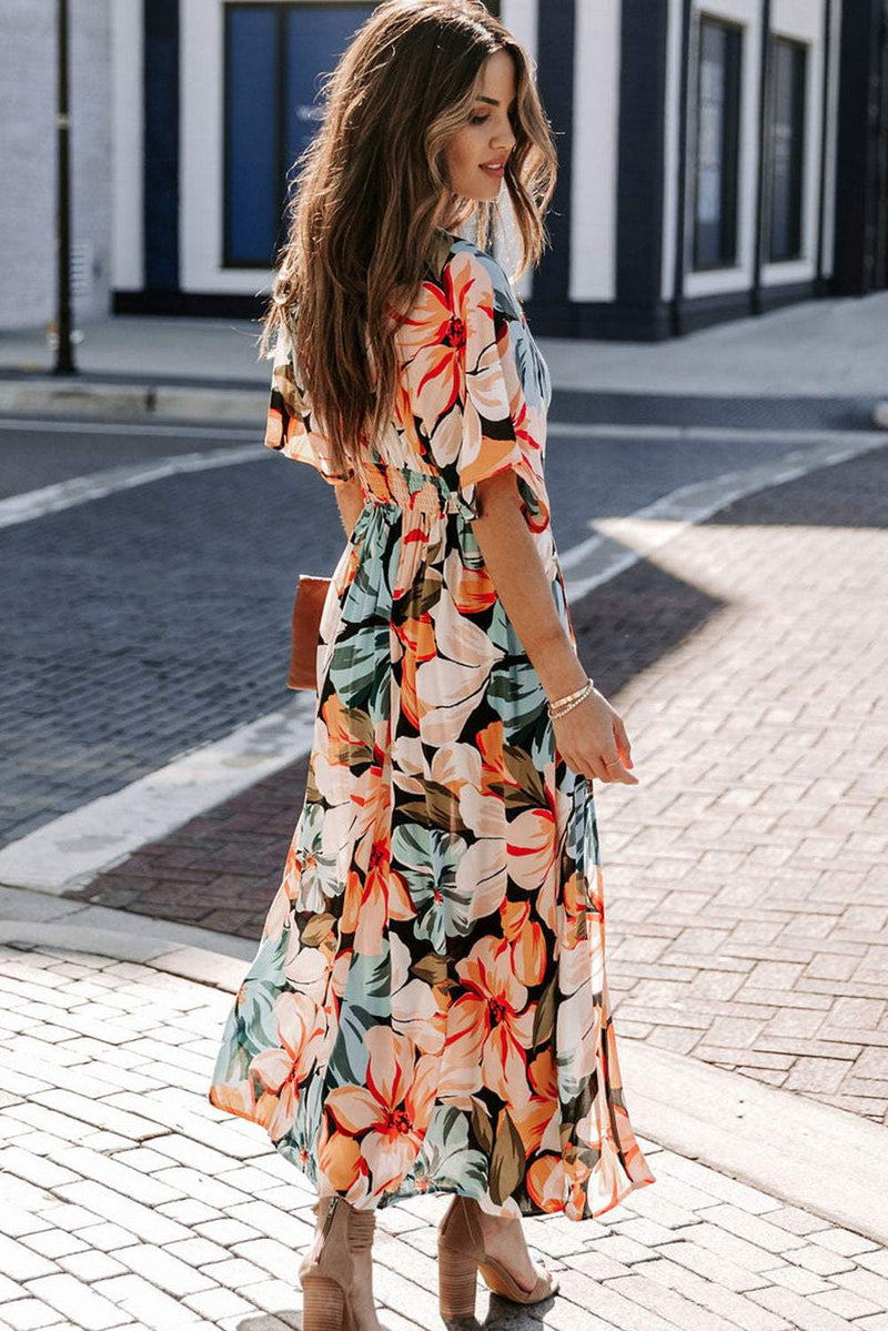 V-neck Slit Midi Dress