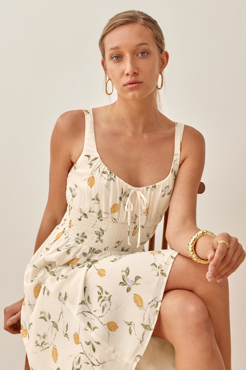 Cami Backless Crew Collar Pleated Tapered Waist Midi Dress