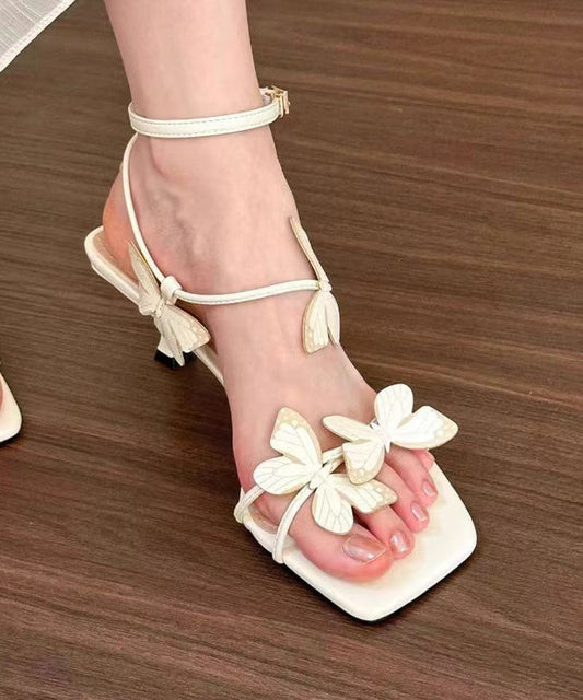 French White Butterfly Splicing Buckle Strap Stiletto Sandals Peep Toe Oi072