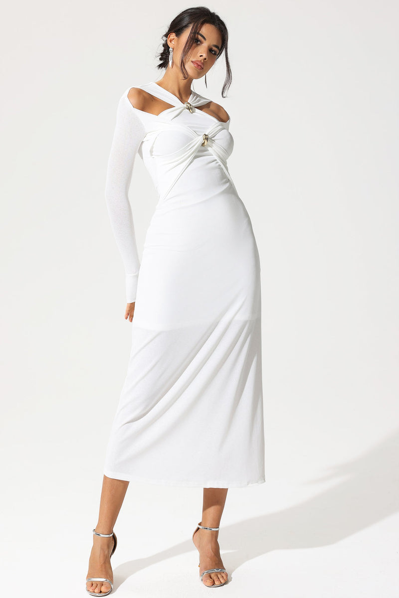 Long Sleeve V-neck Cut-out Midi Dress