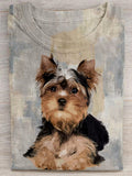 Comstylish Cute Yorkshire Terrier Art Crew Neck Comfy T Shirt