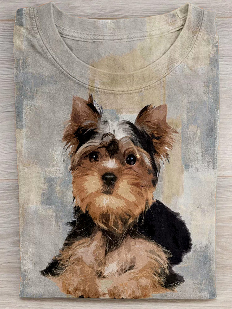 Comstylish Cute Yorkshire Terrier Art Crew Neck Comfy T Shirt