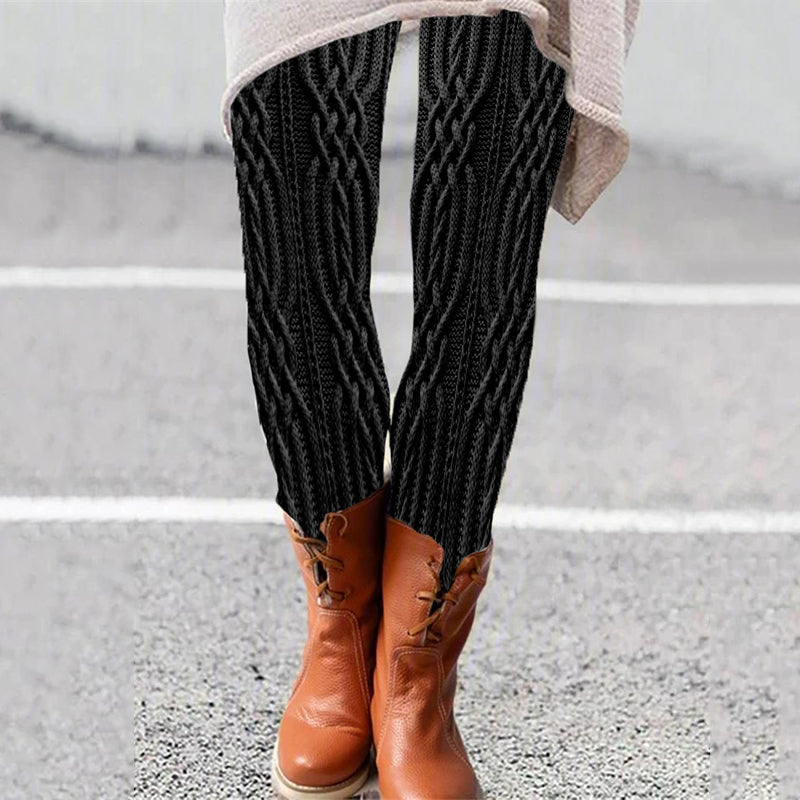 Vintage  Geometry Aran Cable Knit Pattern Comfy Leggings elevenforest