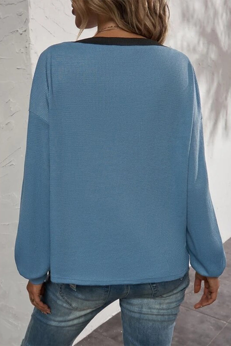 Patchwork Buttons V Neck T-shirts(7 Colors)