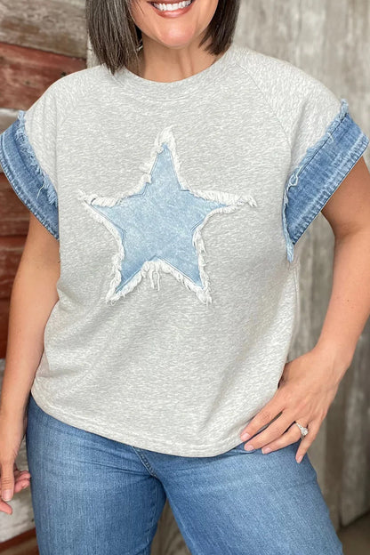 The Stars Distressed Patchwork O Neck T-shirts