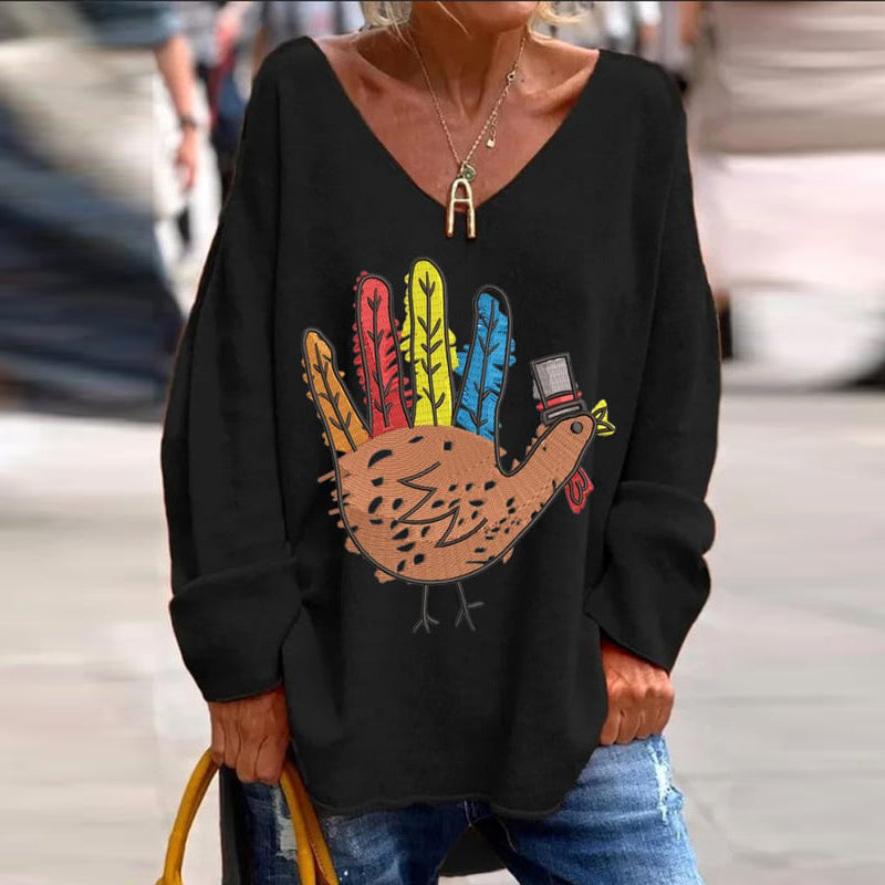 Grateful Home Handmade Turkey Print Women's Long Sleeve T-Shirt artswardrobe