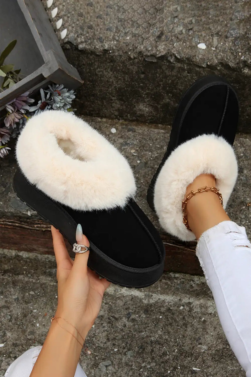 Cozy Black Plush Suede Snow Boots