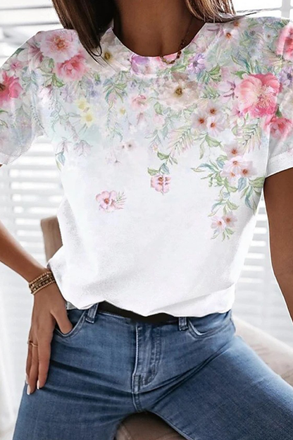 Street Print Basic O Neck T-shirts