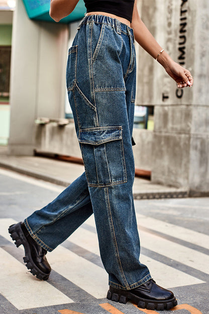 Street Pocket Loose Denim Jeans