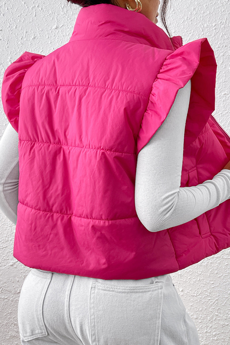 Daily Ruffle Zipper Mandarin Collar Waistcoats(3 Colors)