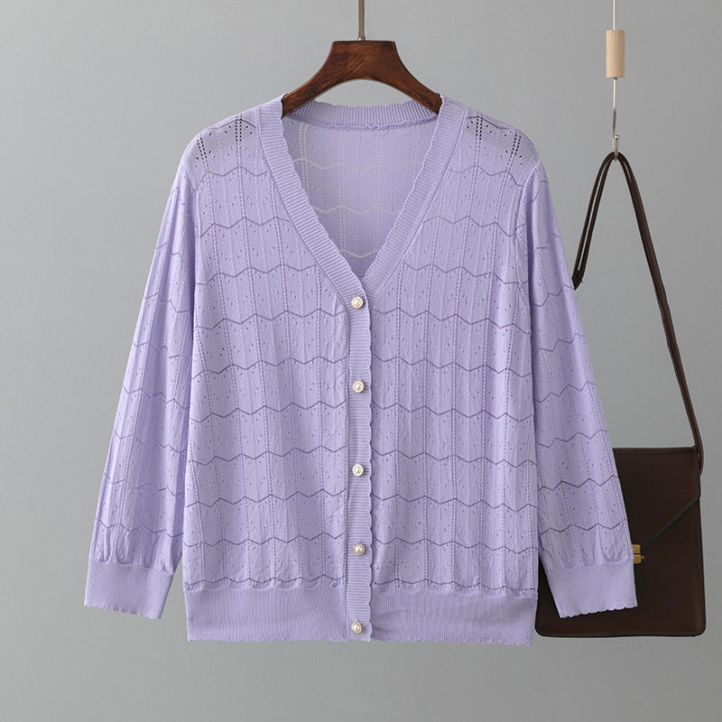 V Neck Hollow Out Cutout Knitted Cardigan Coat Spring Summer Short Small Thin Sun Protection Clothing Top