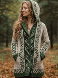 Women's Irish Celtic Knot Cozy Knit Hooded Cardigan artswardrobe