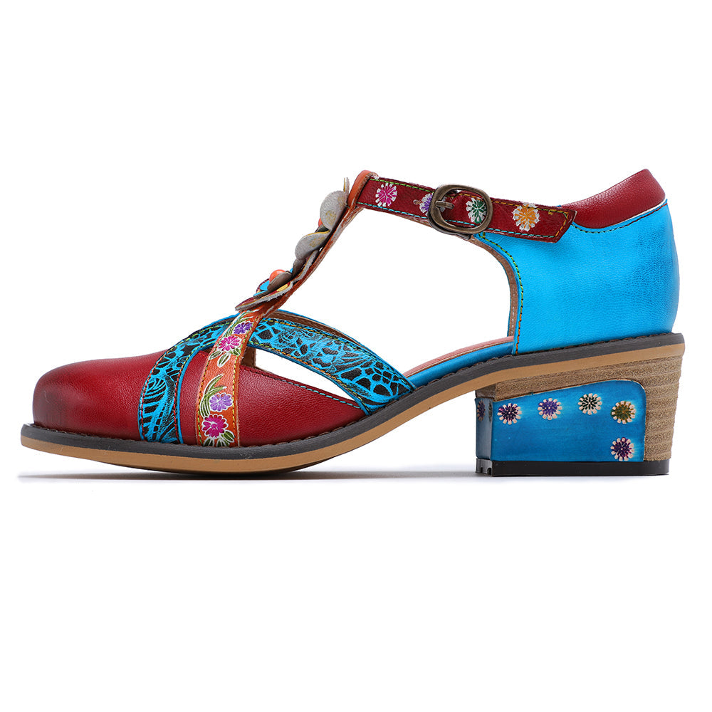 Soffia | Genuine Leather Cut Out T-strap Dora Sandals Oxford Shoes