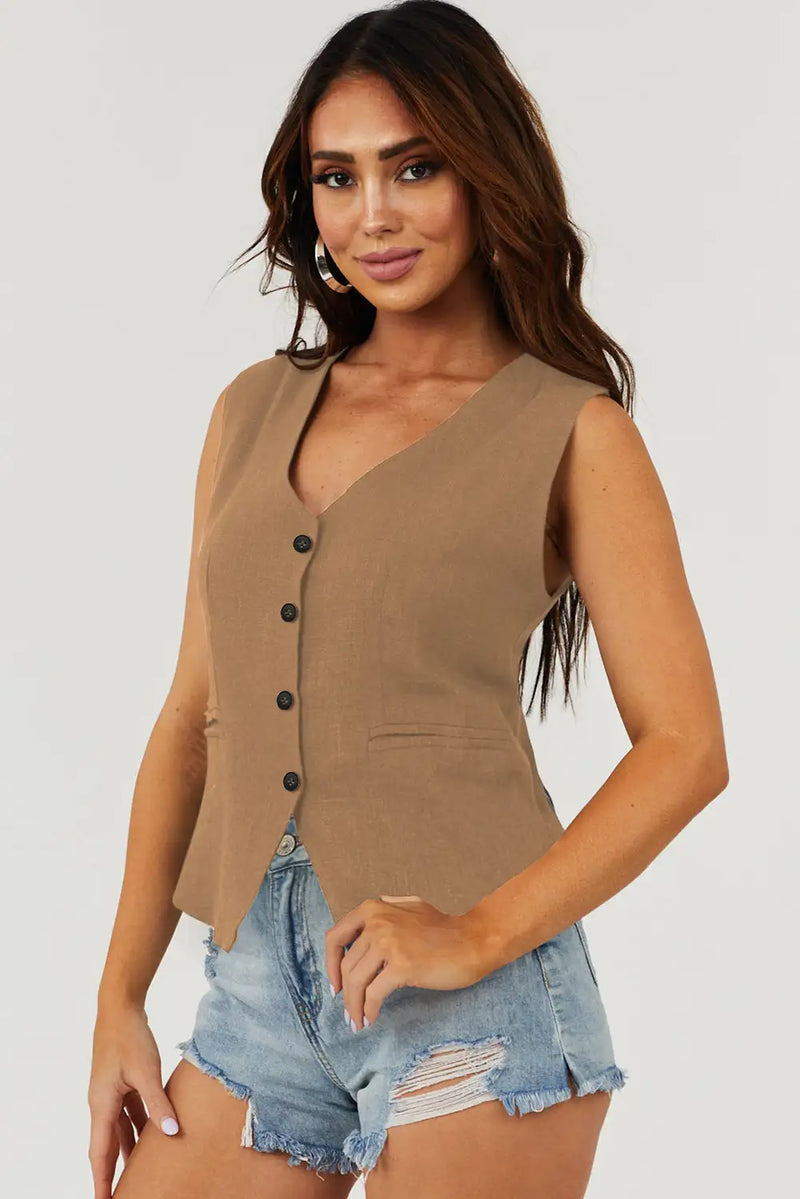 Chestnut V Neck Suit Vest