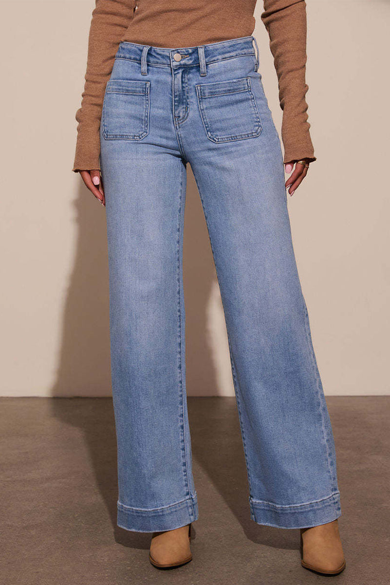 Distressed Pocket High Waist Loose Denim Jeans
