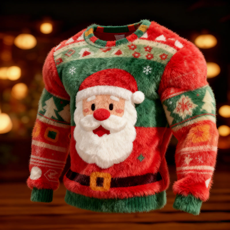 Comstylish Men's Retro Viking Christmas Santa Claus Flannel Sweatshirt