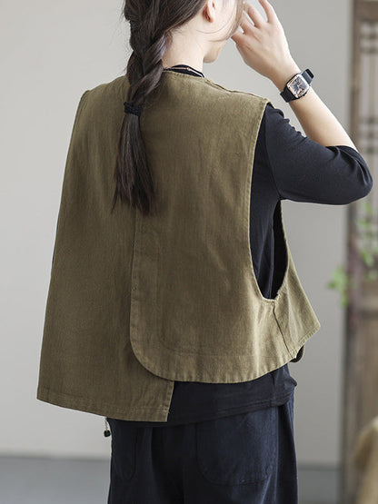 Asymmetric Color Buttoned Vest Top