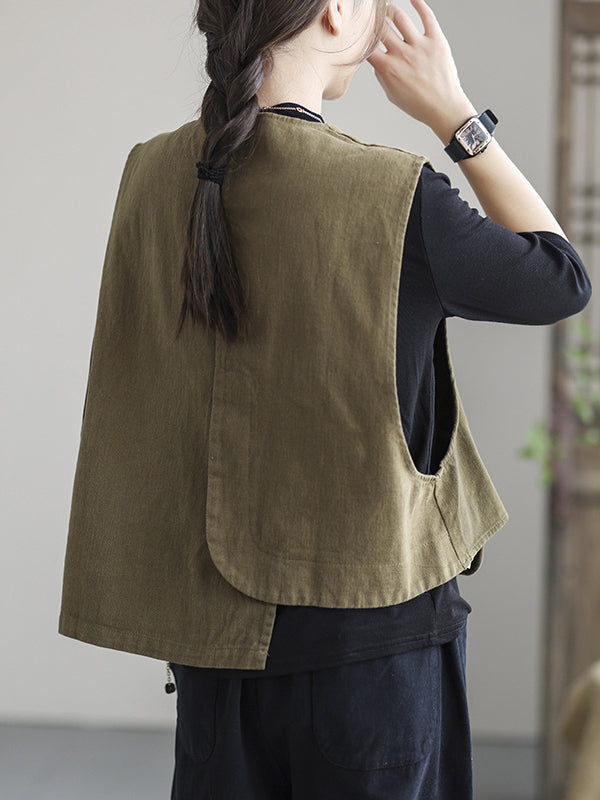 Asymmetric Color Buttoned Vest Top