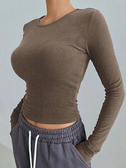Autumn Winter Basic Tees for Long Sleeve T Shirt Round Neck Slim Tops Korean Shirts
