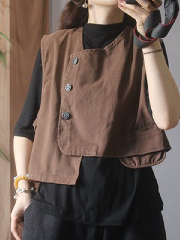 Asymmetric Color Buttoned Vest Top