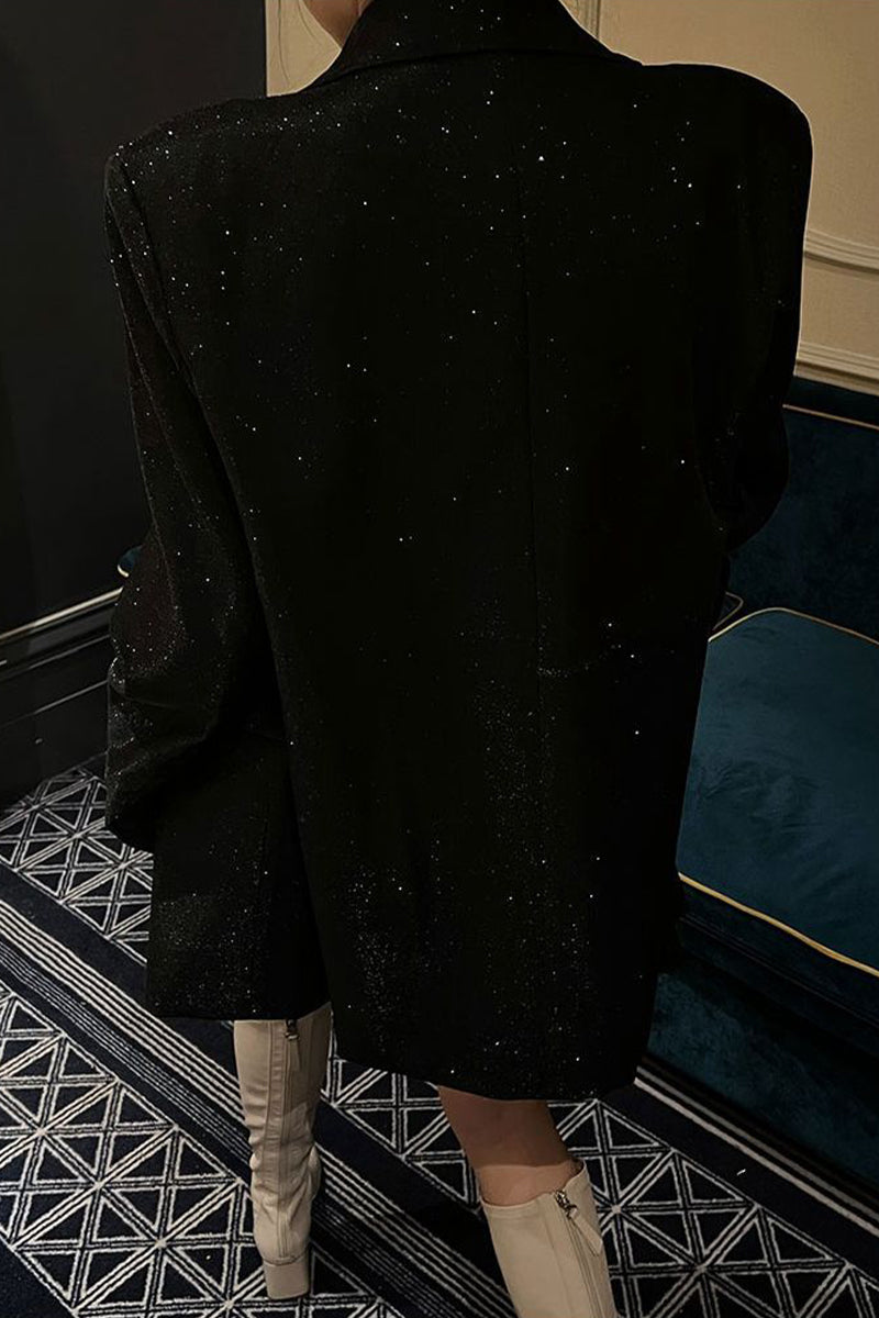 British Style Sequined Turn-back Collar Overcoat