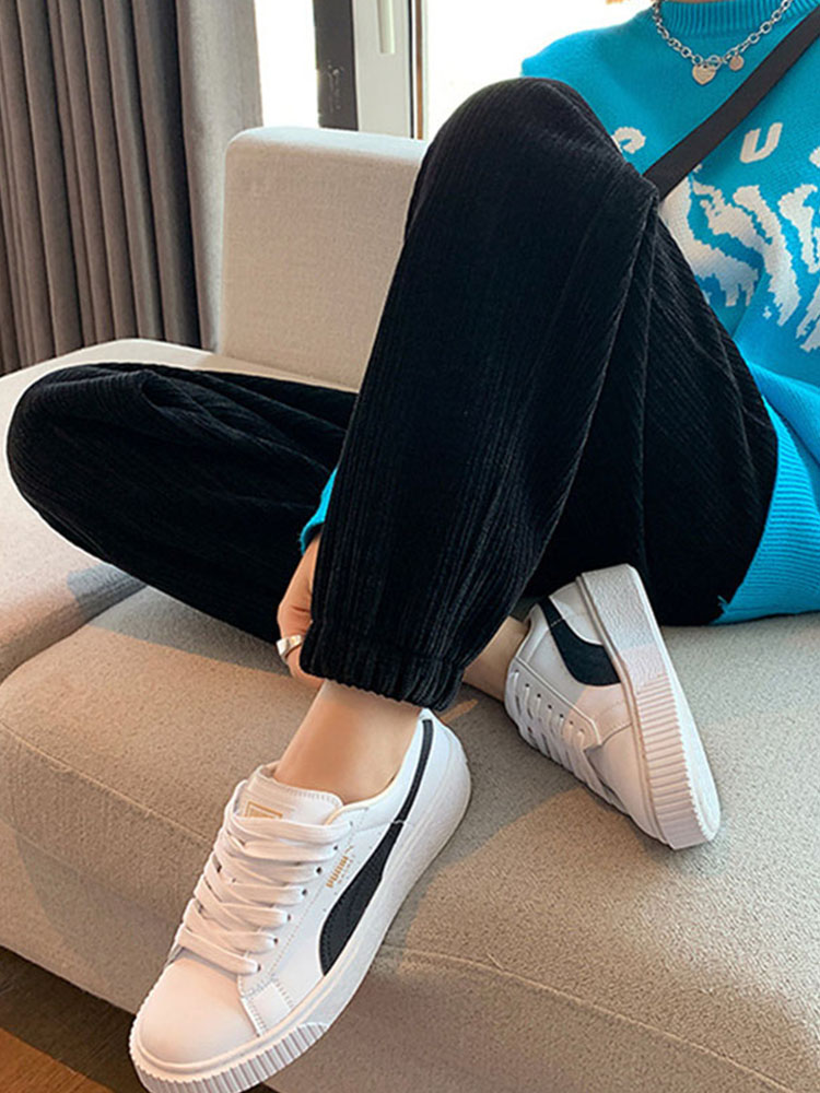 Warm Winter Plush Thick Cashmere Corduroy Pants Female Korean Style Sweatpants Loose Harem Long Trousers Joggers