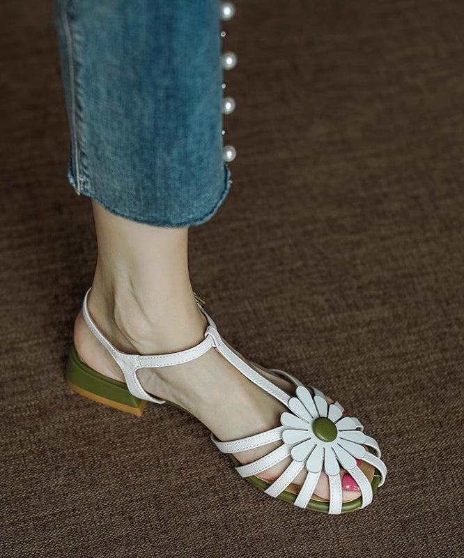 French Yellow Hollow Out Sandals Splicing Chunky Aa019