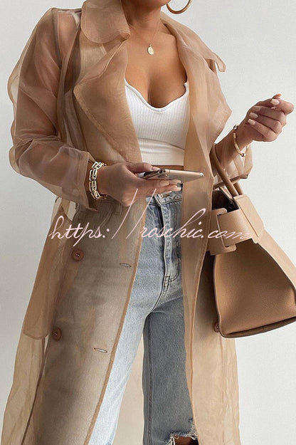 Color Patchwork Button Belt Pocket Long Sleeve Coat