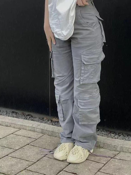 Cargo Pants Baggy Jeans 90s Pockets Wide Leg High Waist Straight Y2k Denim Trousers Overalls