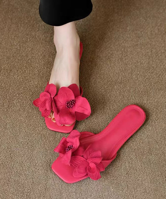 French New Rose Petal Open Toe Slide Sandals Oi022