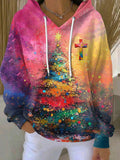 Comstylish Women's Faith Cross Christmas Print Hooded Collar Sweatshirt