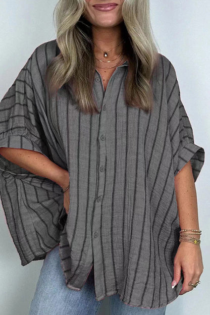 Daily Stripe Buttons Turndown Collar Blouses(8 Colors)