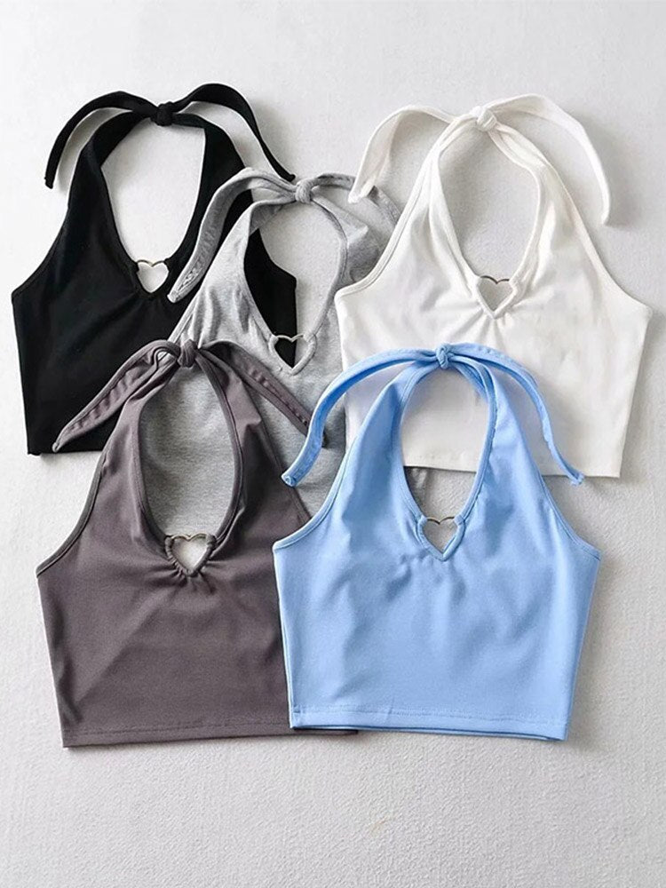 Sweet Tanks Top Femme T Shirt Cami Top Clothing Halter Tees Korean Clothing Heart-shape Knitted