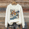 Lady Christmas Winter Warmth Round Neck Flannel Sweatshirt