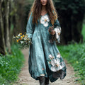 Comstylish Women's Vintage Bohemian Floral Patch Cotton And Linen Dress