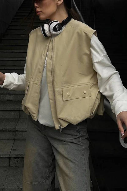 Fashionable Loose Sleeveless Pocket Vest