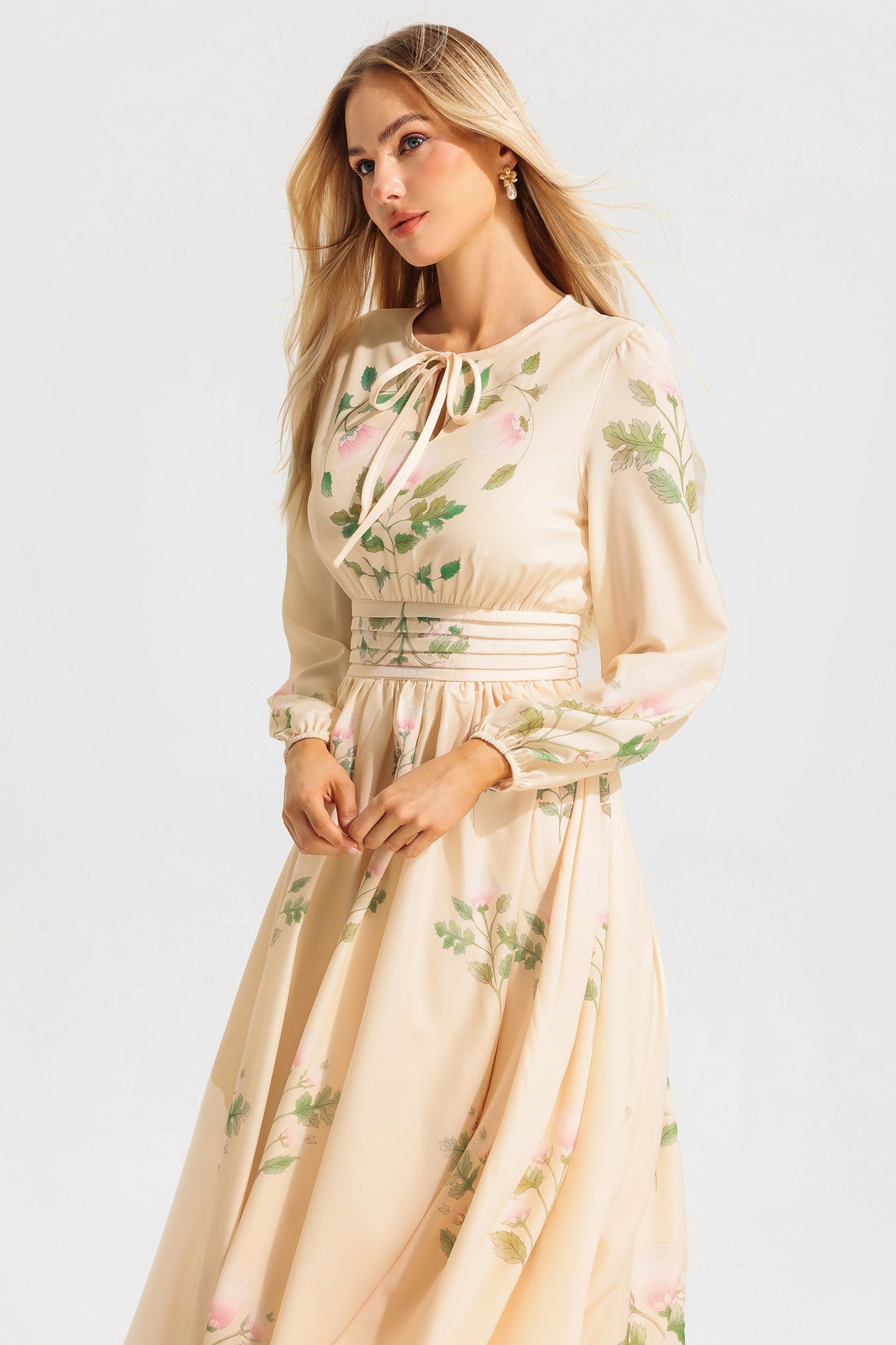 Round Neck Long Sleeve Maxi Dress