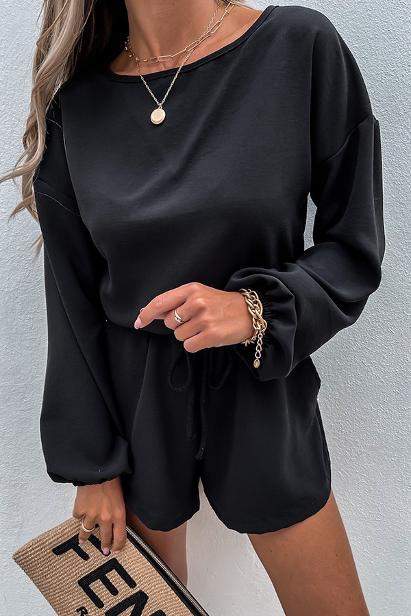Street Split Joint O Neck Long Sleeve Two Pieces