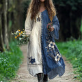 Women's Retro Plum Blossom Art Splicing Cotton And Linen Dress artswardrobe
