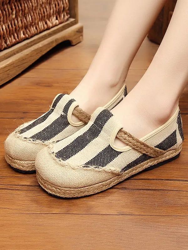 Striped Canvas Shoes Flat Shoes