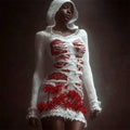 Halloween Bandage & Higanbana Flowers Art Women's Knit Hooded Mini Dress artswardrobe