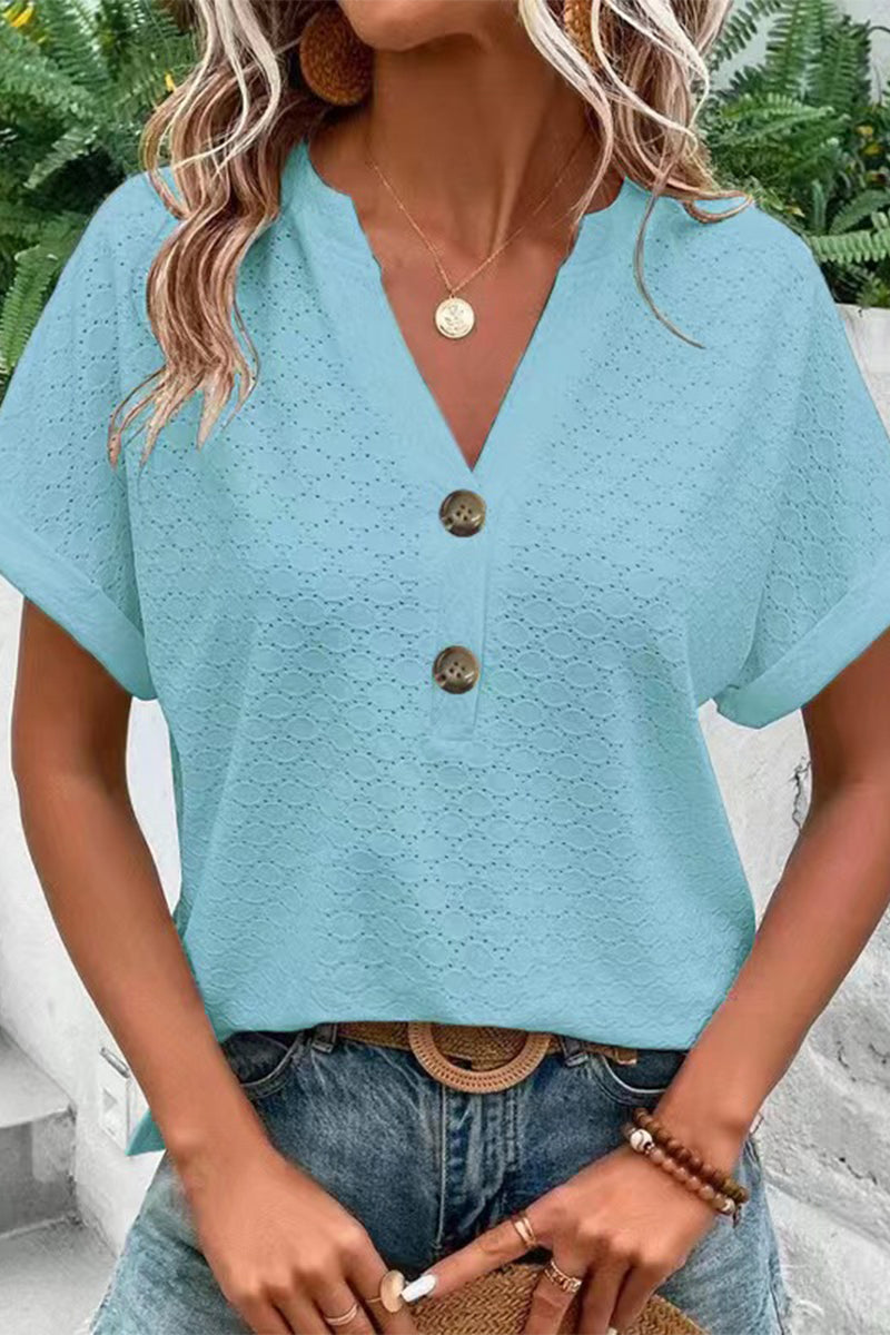 Buttons V Neck T-shirts(10 Colors)
