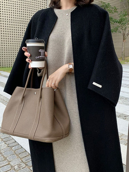 Long Sleeves Loose Color Collarless Woolen Coat