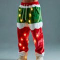 Comstylish Men's Fun Christmas Lights Color Block Comfortable Plush Sweatpants